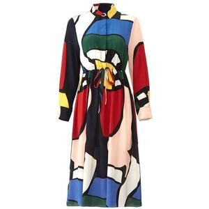 Chinti & Parker Circus Dress Silk Long Sleeve Midi Abstract Print Multicolor 4